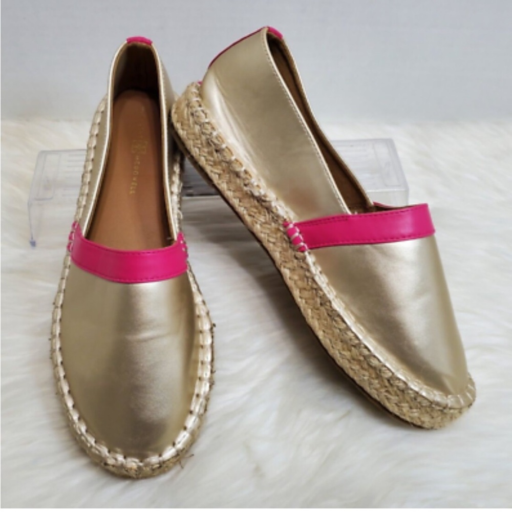 Gold and Pink Espadrille Flats - Women's Slip-On
